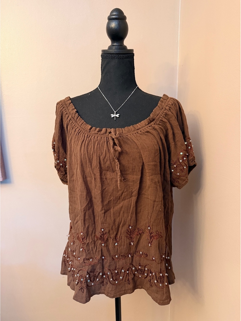 Mona Lisa Woman Boho Embroidered Peasant Blouse Size 2X